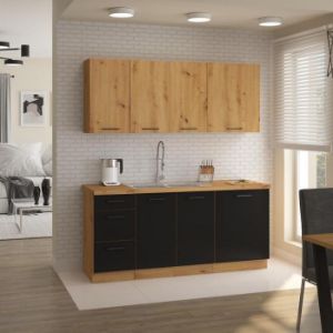Obrazek Kuchnia Modena 180cm czarny/dąb artisan