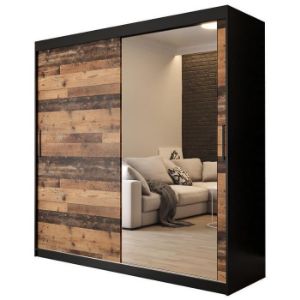 Szafa Old Wood T2 200 Czarny/Old Style/Lustro