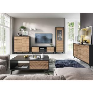 Obrazek Szafka RTV Diamond RTV154 dąb evoke/czarny