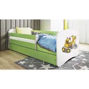 Obrazek Łóżko dziecięce z materacem i szufladą Babydreams Zielone 80x180 Koparka