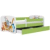Obrazek Łóżko dziecięce Babydreams+SZ+M zielony 80x160 zwierzęta