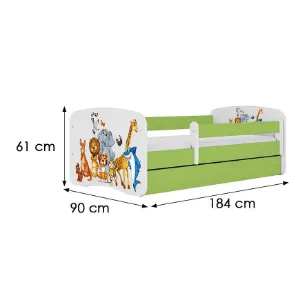 Obrazek Łóżko dziecięce Babydreams+SZ+M zielony 80x180 zwierzęta