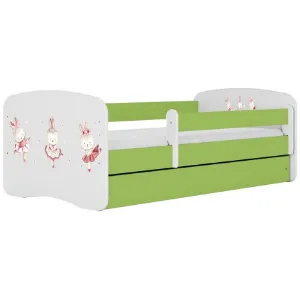 Łóżko dziecięce Babydreams+SZ+M zielony 80x160 tańczące króliczki