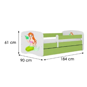 Obrazek Łóżko dziecięce Babydreams+SZ+M zielony 80x180 syrenka