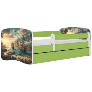 Łóżko dziecięce Babydreams+SZ+M zielony 80x160 statek