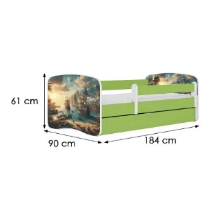 Obrazek Łóżko dziecięce Babydreams+SZ+M zielony 80x180 statek