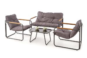 Obrazek Zestaw ogrodowy Hembka (sofa, fotel 2x, ława) popielaty/brązowy
