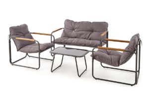 Obrazek Zestaw ogrodowy Hembka (sofa, fotel 2x, ława) popielaty/brązowy