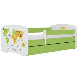 Łóżko dziecięce Babydreams+SZ+M zielony 80x160 mapa