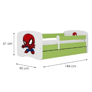 Obrazek Łóżko dziecięce Babydreams+SZ+M zielony 80x180 Spider-man